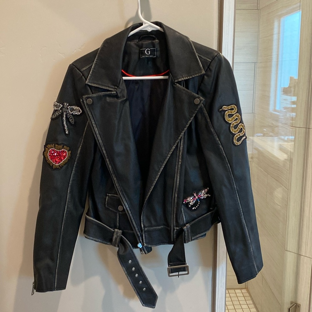 G by Giuliana Faux Leather Moto Jacket Embellished 8